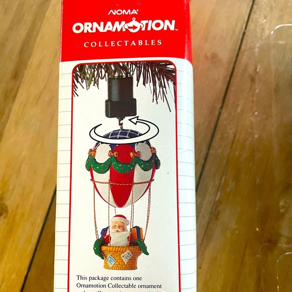 Vintage Noma OrnaMotion Rotating Ornament with Motor Santa in Hot Air‎ Balloon